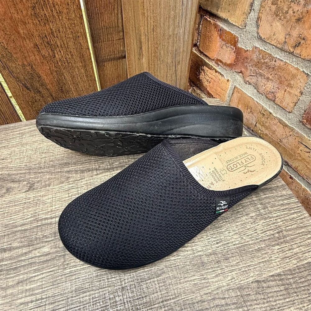Fly Flot Italian Knit Women's Black Mesh Slip-On Mules Clogs Slipper Shoe Size 9 - Picture 2 of 11
